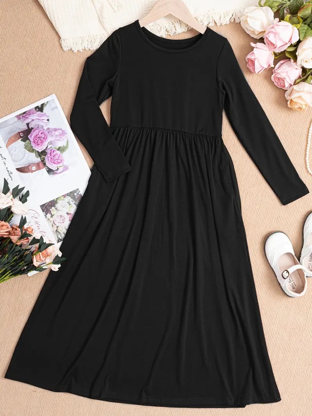 Black Long Sleeve Dress - Classic A-Line